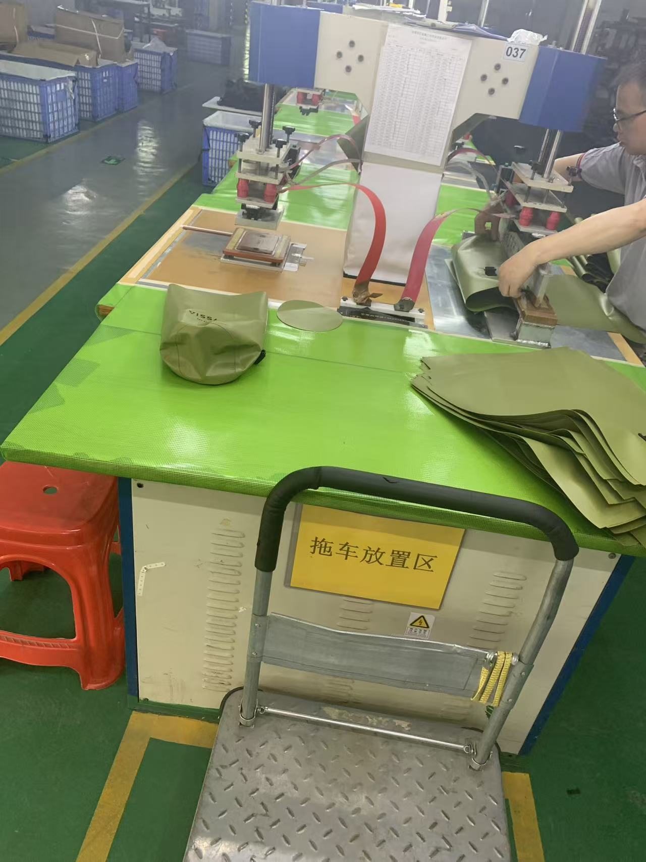 Sealock industrial high-frequency welding station processing PFAS-Free TPU fabric.